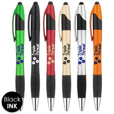 Plastic iActive gripped 3 in 1 pen.